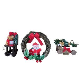 Lot of 3 Vintage Wooden Christmas Hanging Ornaments Holiday Decor Garlan Wreath